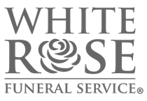 The logo for white rose funeral service has a rose on it.