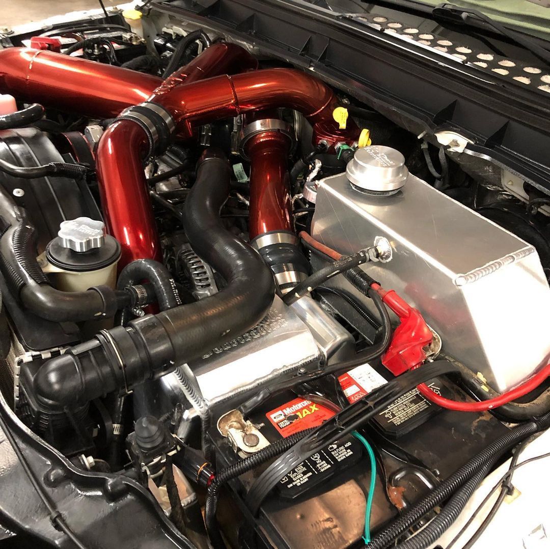 A close up of the engine of a car