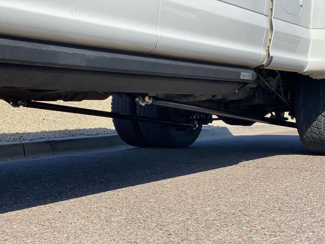 A white truck is parked on the side of the road.
