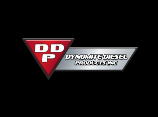 A logo for dynamite diesel products inc. on a black background