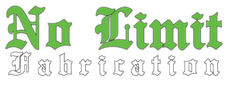 A green and white logo for no limit fabrication