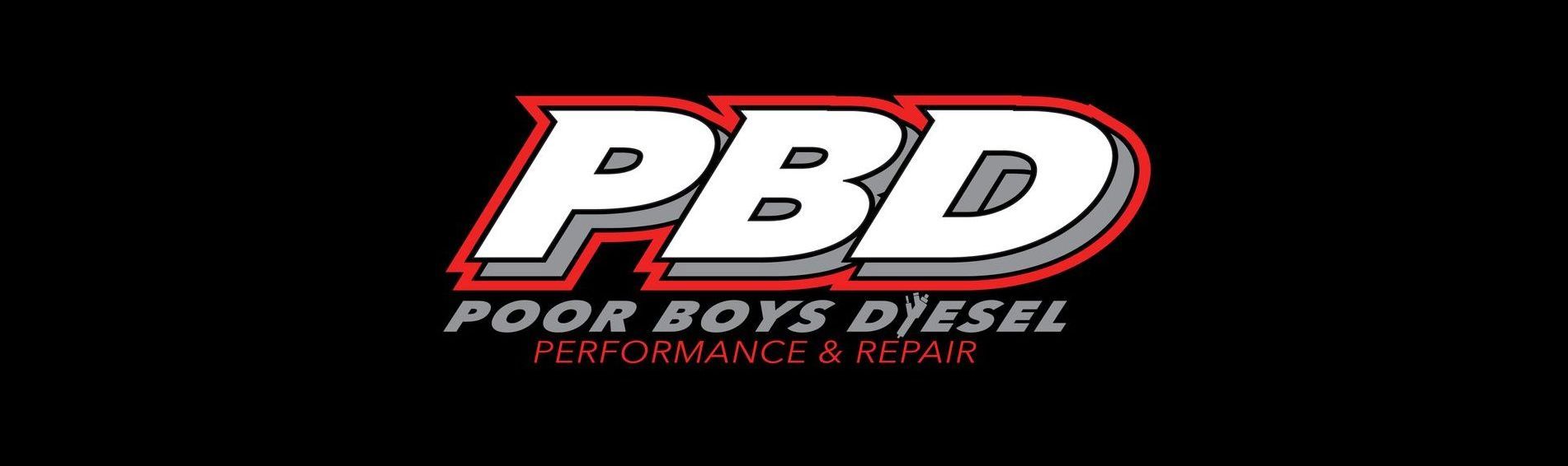 The logo for poor boys diesel is on a black background.
