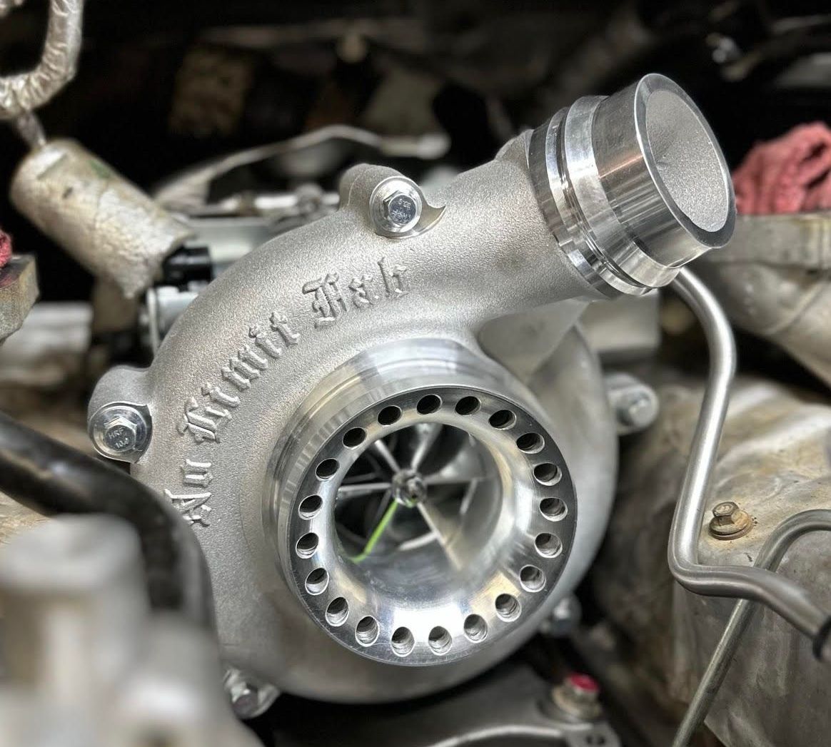 A close up of a turbo in a car engine