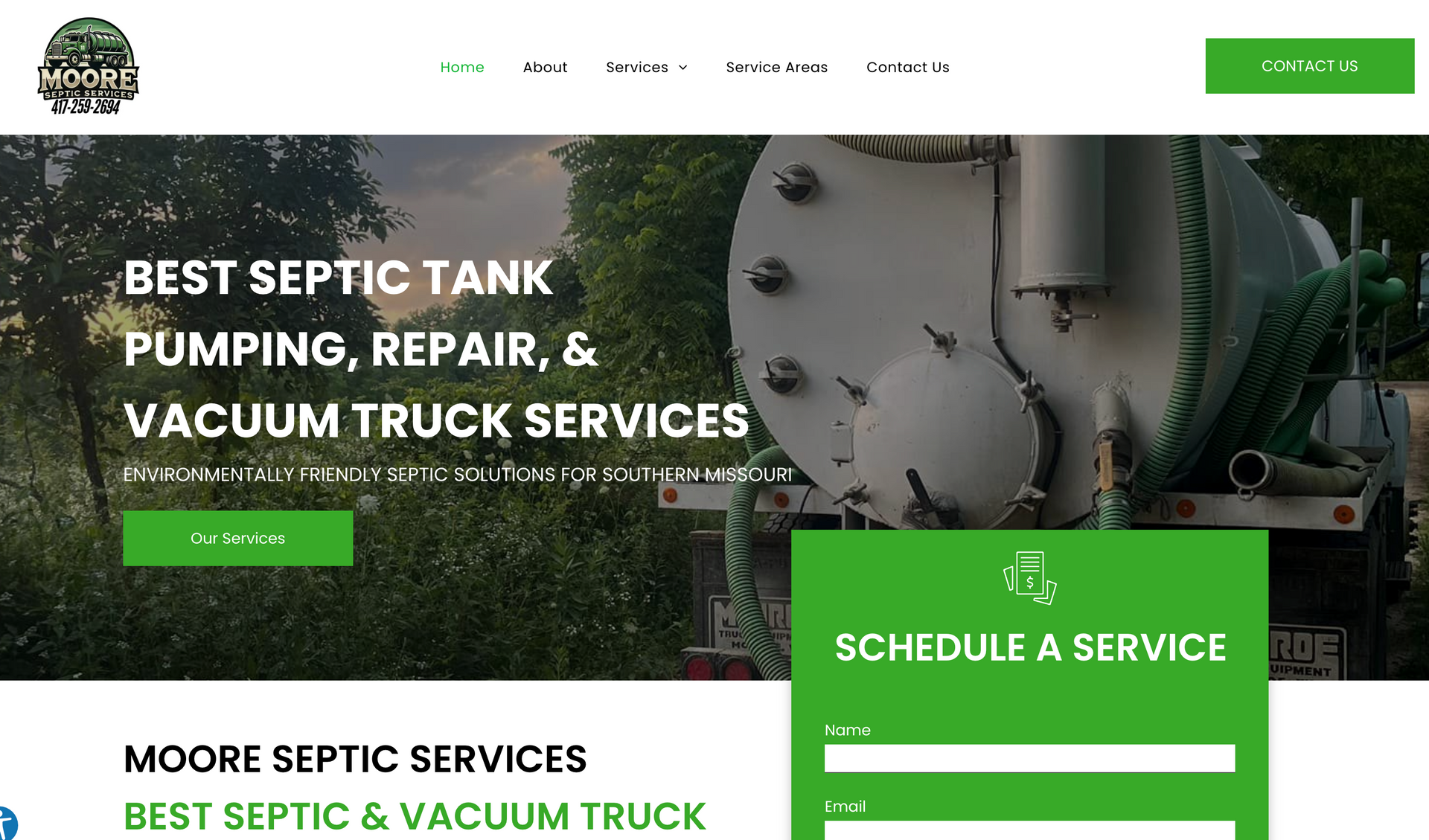 A website for septic tank pumping repair and vacuum truck services
