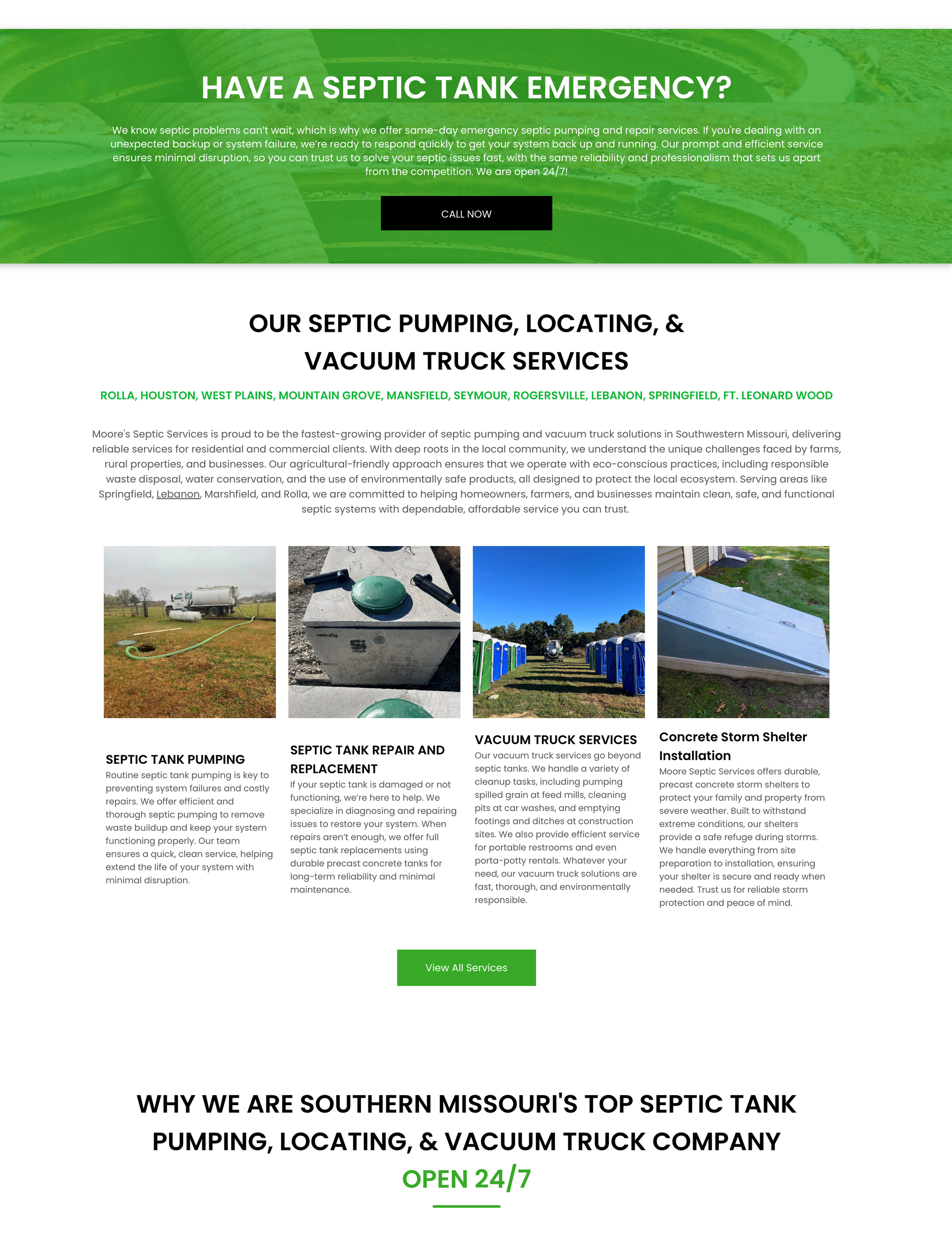 A screenshot of a website for a septic tank company.