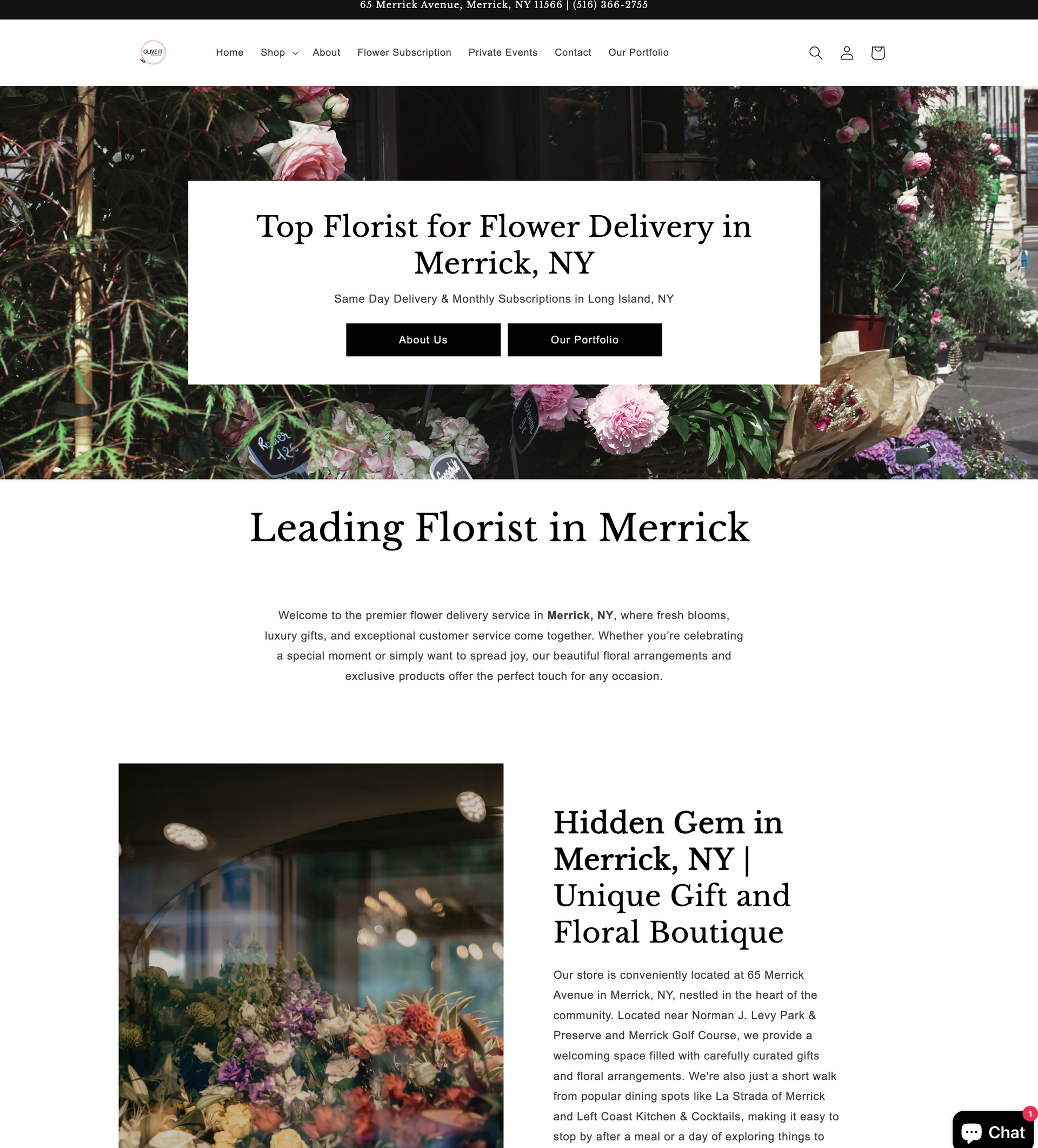 A screenshot of a website for a florist in merrick new york.