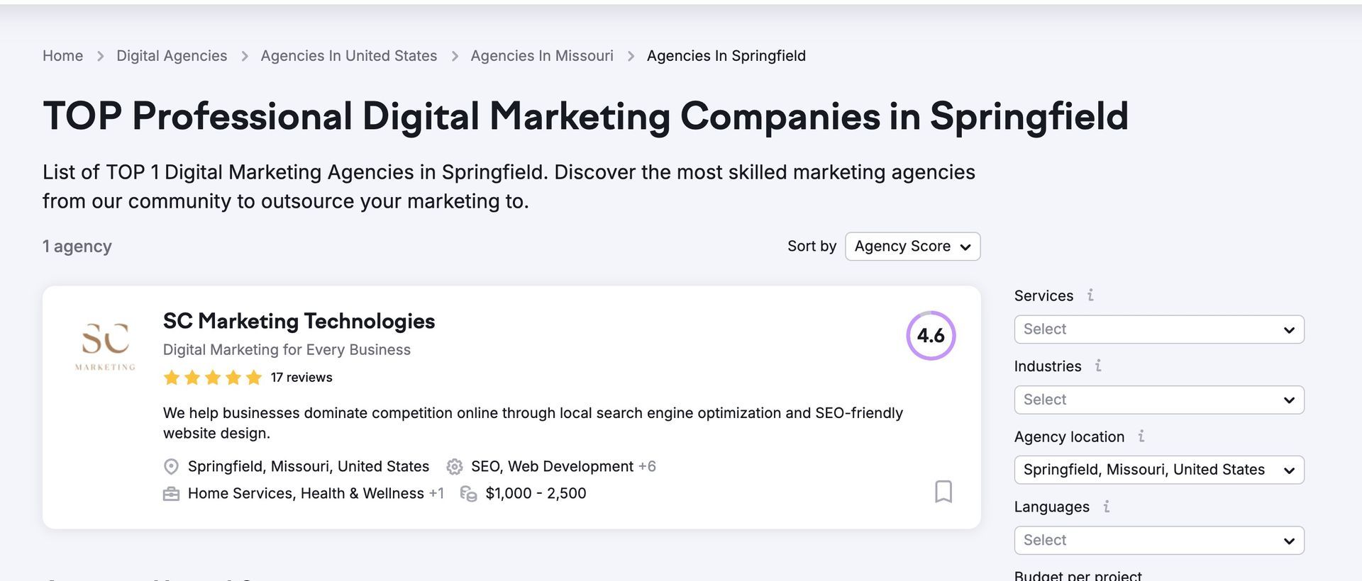Showing top SEO Agency in Springfield MO ranked by SEMR