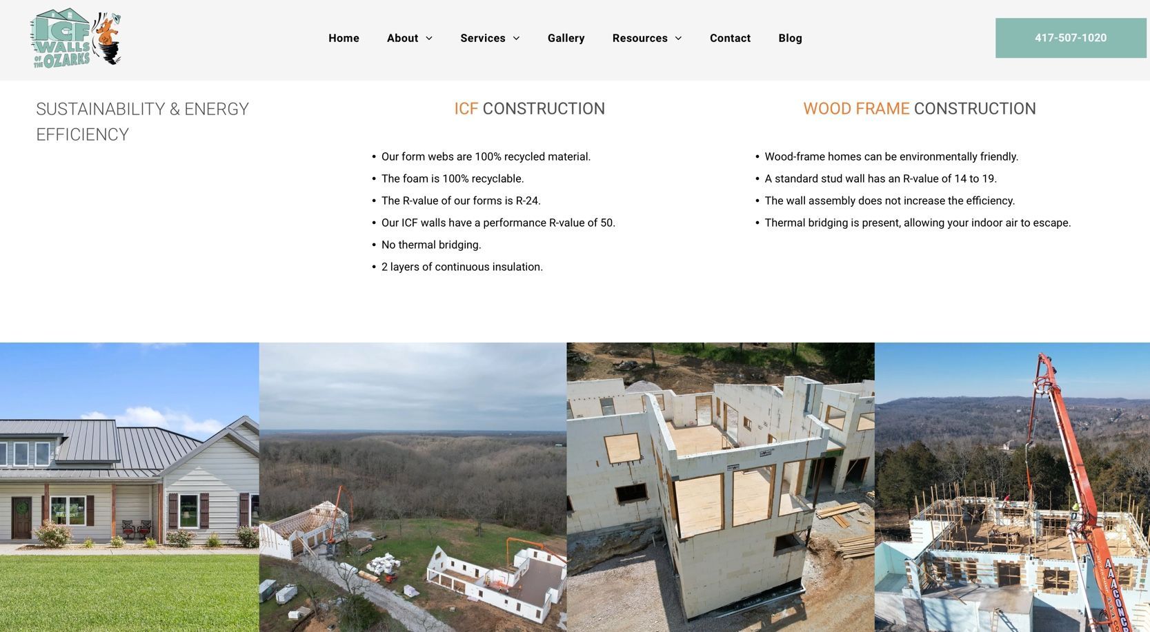 A collage of pictures of a house under construction on a website.