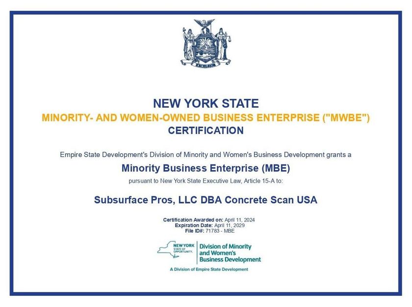 A certificate from the New York state minority and women owned business enterprise