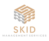 SKID Management Services logo with tan and gray geometric cube emblem and text on white background