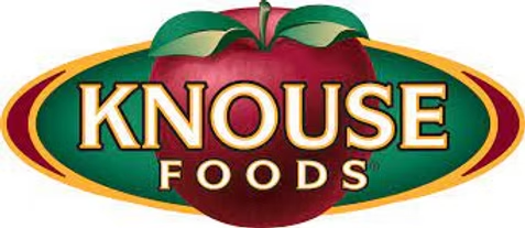 Knouse Foods logo with green and red oval emblem and gold lettering