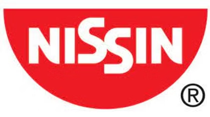 Nissin logo in white on a red semicircle with a registered trademark symbol