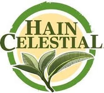 Hain Celestial logo with green circular leaves and green text on white background