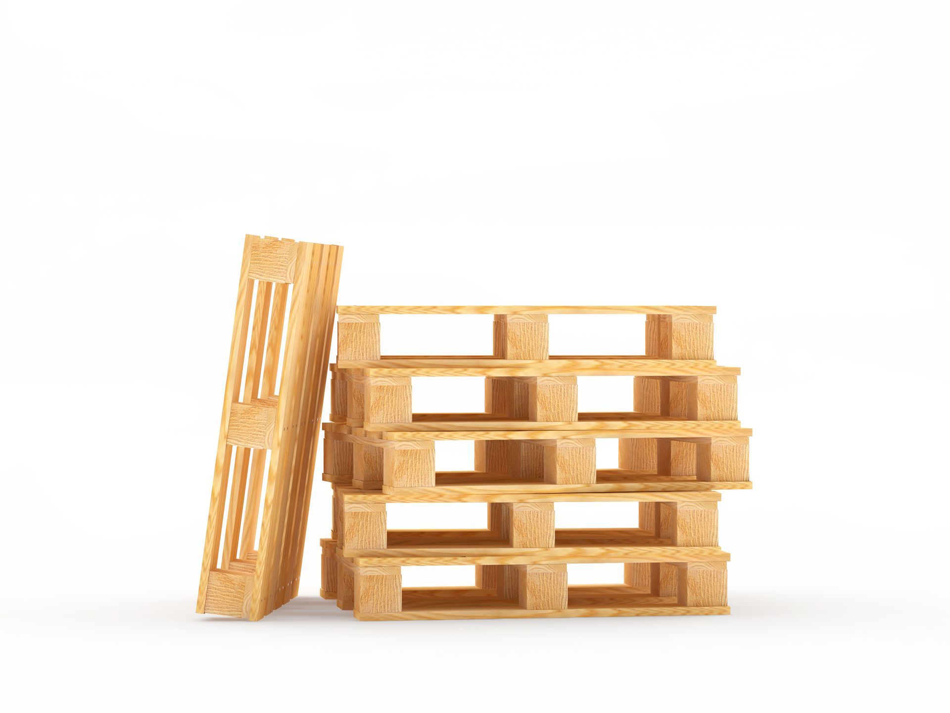 Stacked wooden pallets on a white background
