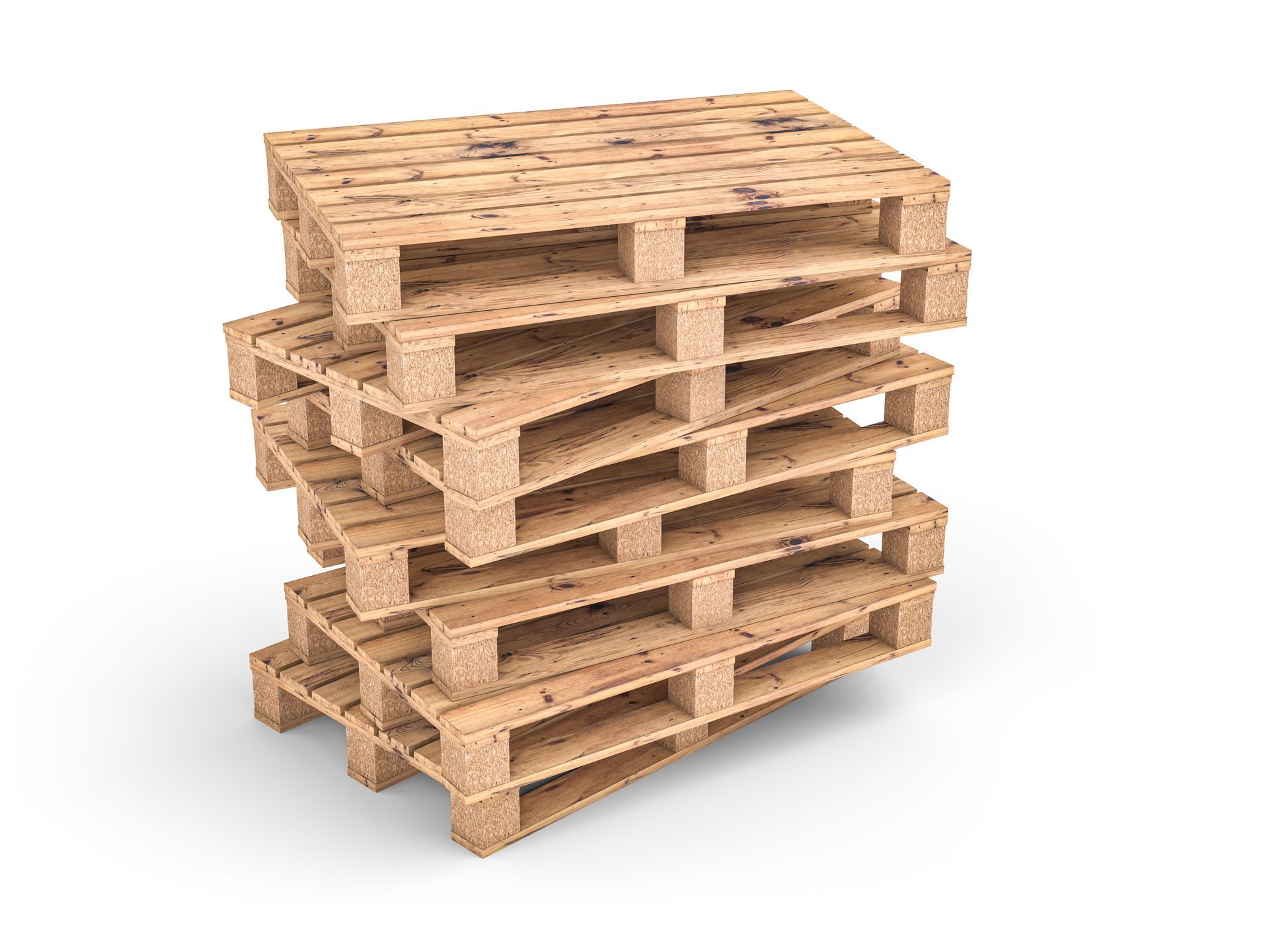 Stacked wooden pallets on a white background