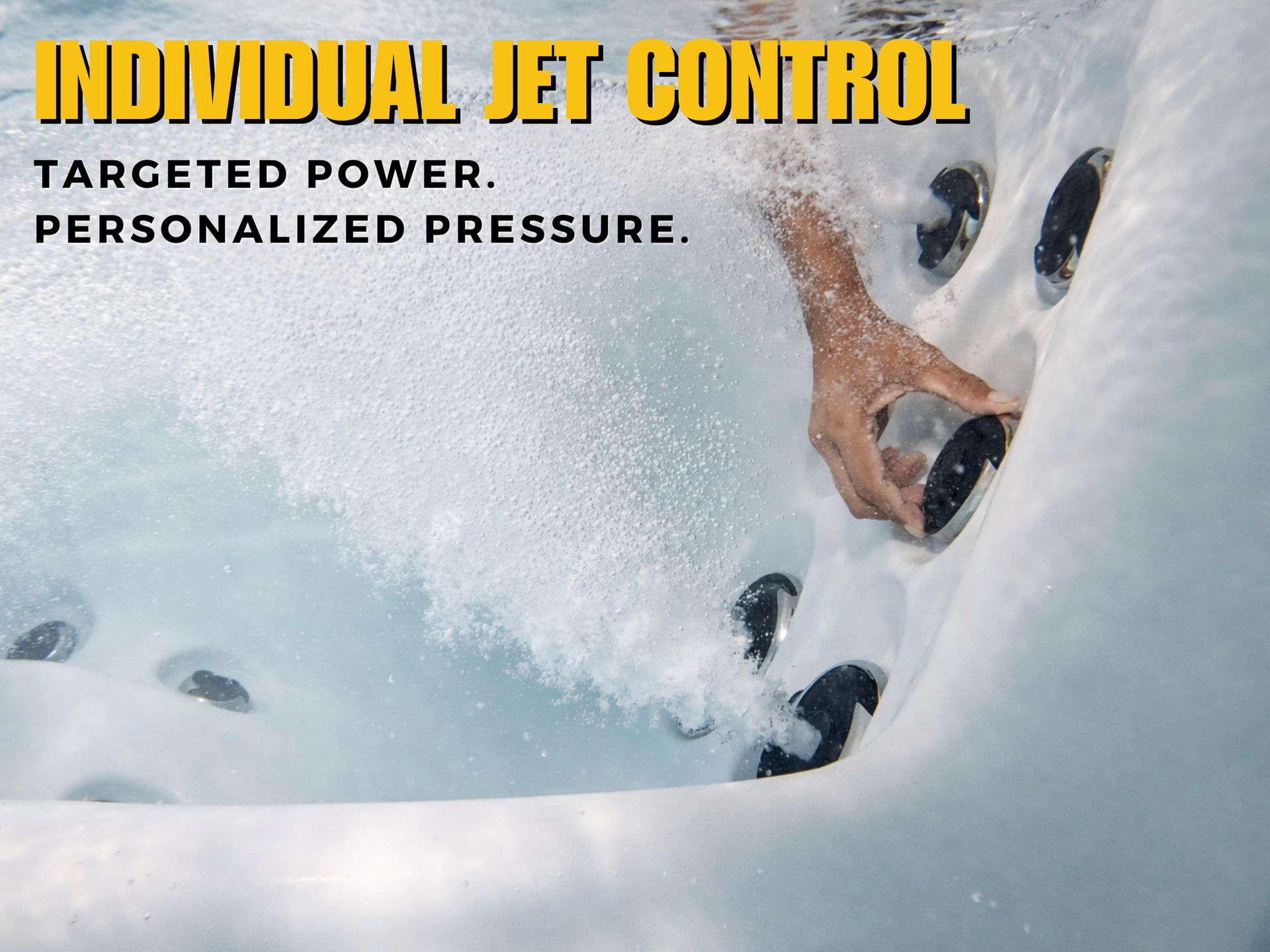 Image showing individual jet control adjustment inside a premium hot tub spa, allowing users to customize targeted hydrotherapy pressure for muscle relaxation and personalized massage experience, ideal for luxury homes, villas, and resort installations in Thailand.