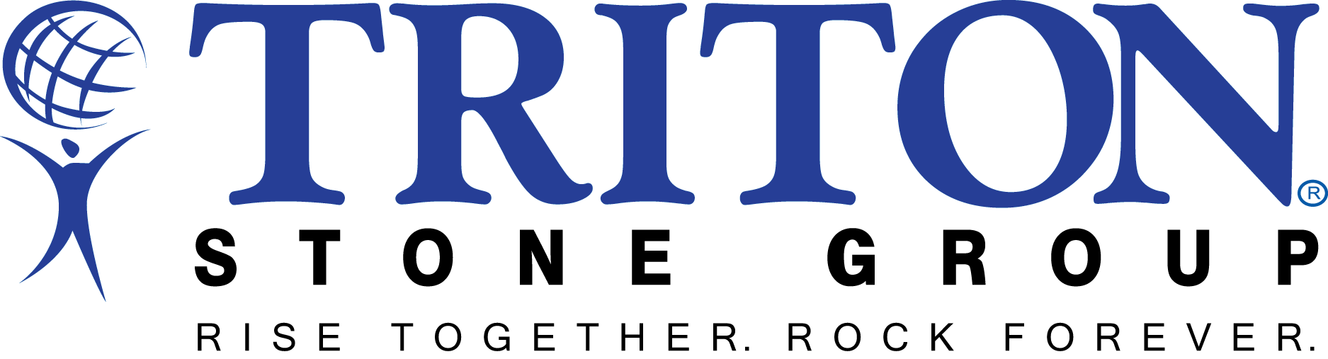 A triton stone group logo that says rise together rock forever
