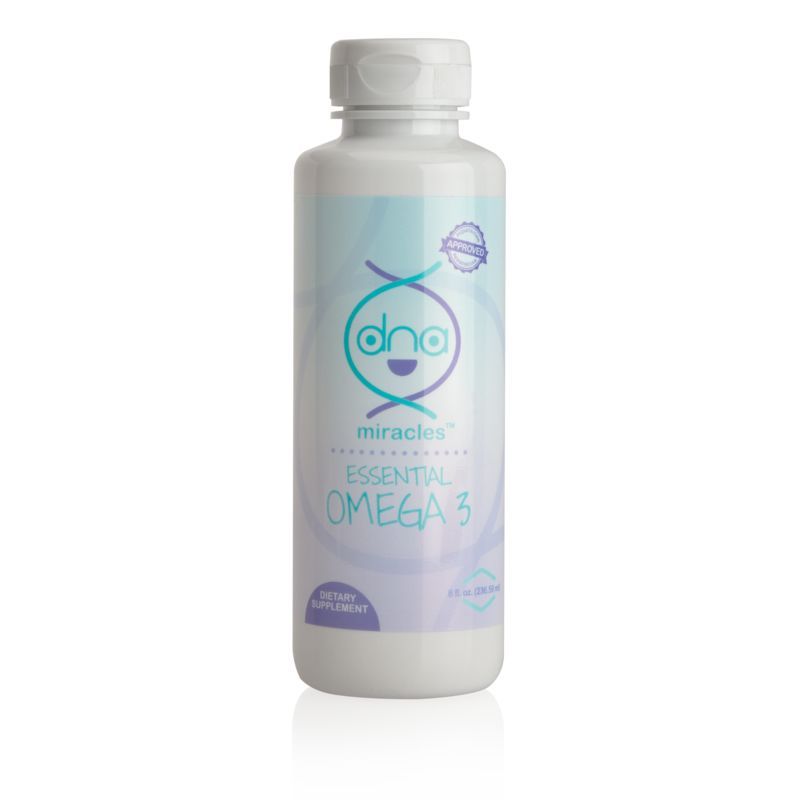 A bottle of dha essential omega 3 on a white background