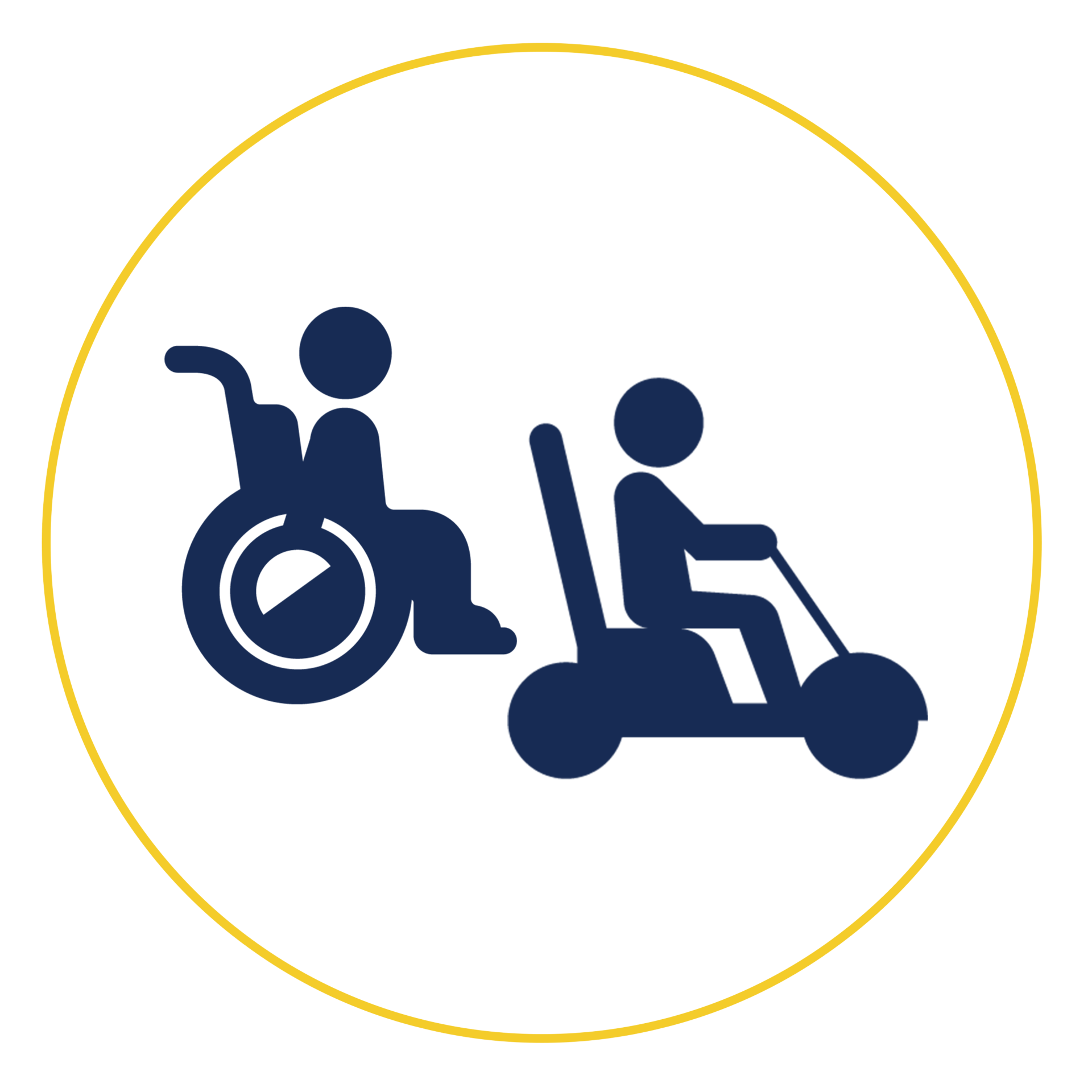 a person in a wheelchair is riding a scooter next to another person in a wheelchair .