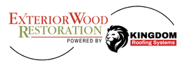 The logo for exterior wood restoration is red and green.