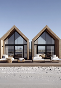 A couple of houses sitting next to each other on a beach.