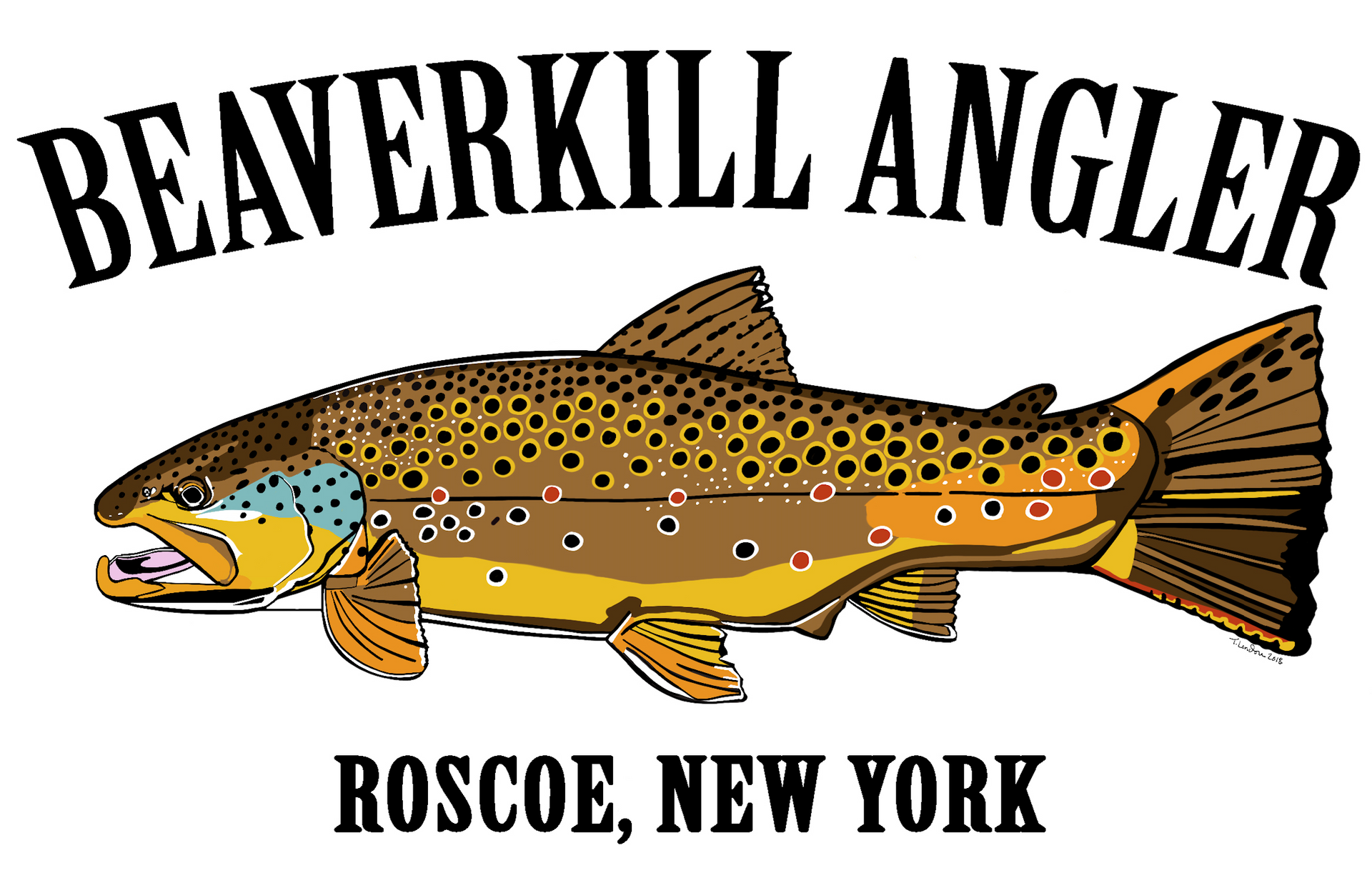 The logo for beaverkill angler roscoe new york shows a brown trout
