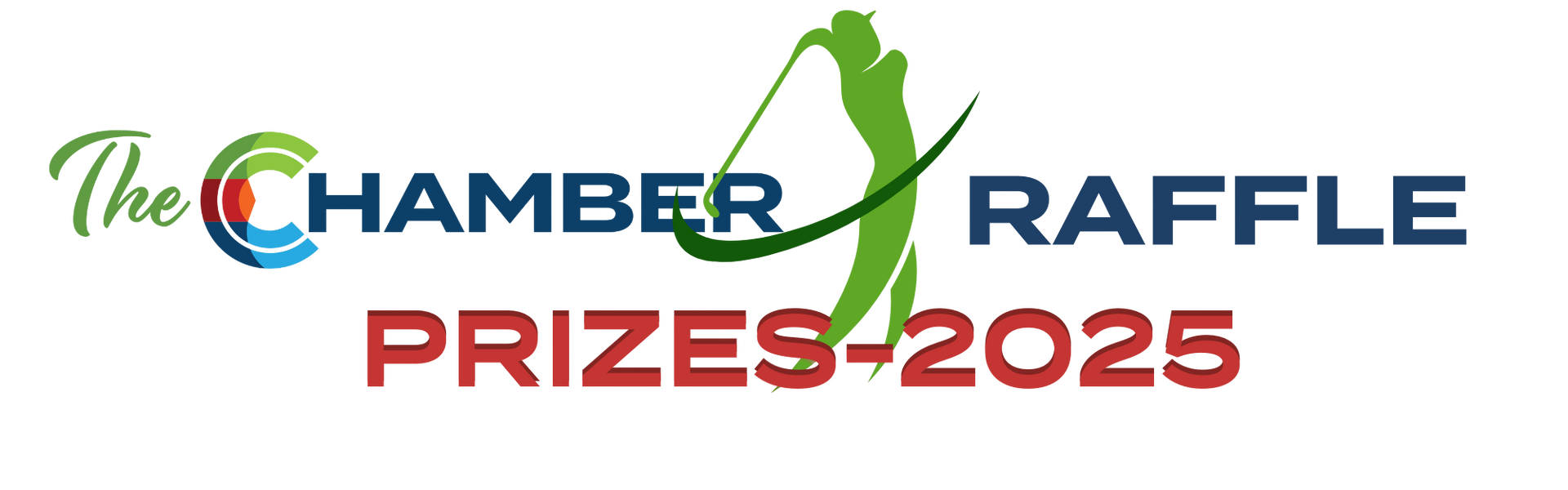 A banner for the 2024 chamber golf outing raffle prizes.