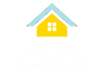 Yellow house with blue roof; housing logo.