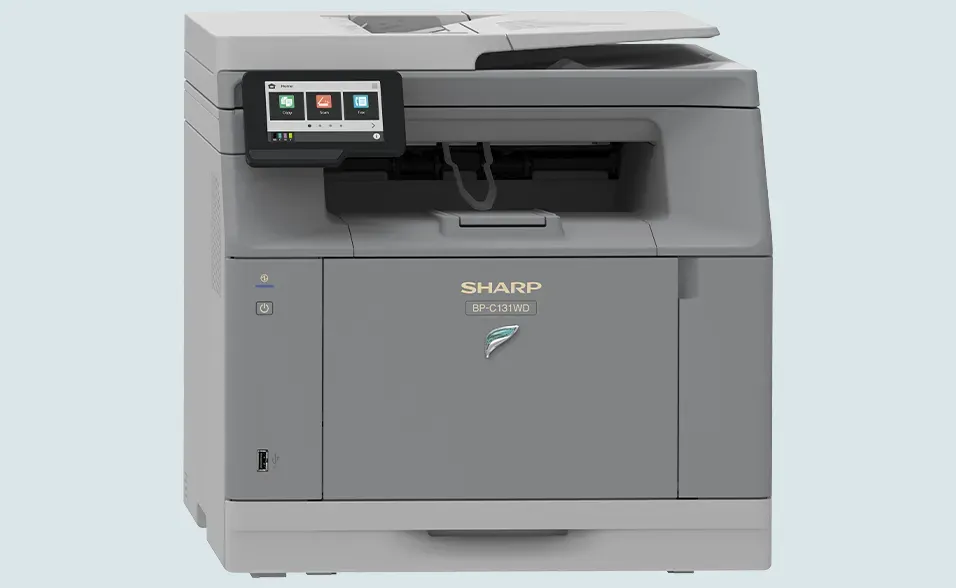A Sharp MX-C305W color laser multifunction printer, gray with touchscreen control panel.