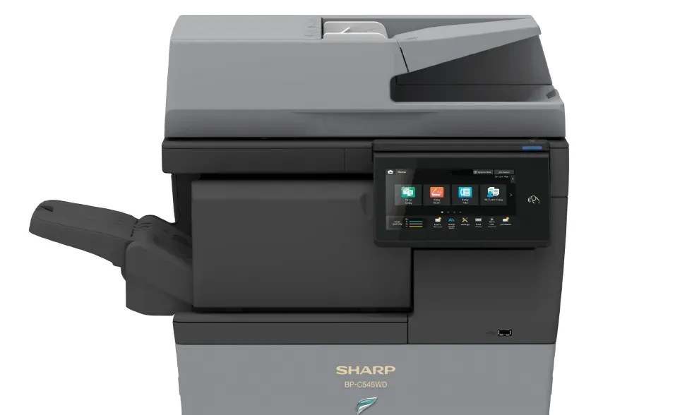 A Sharp MX-C405 color multifunction printer with a touchscreen interface.