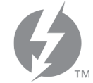Gray lightning bolt inside a gray circle, with a 