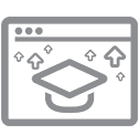 Web browser with graduation cap and arrows, representing online learning.