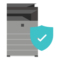Server with a teal shield and checkmark, symbolizing security.