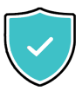 Blue shield with a white checkmark, symbolizing security or approval.