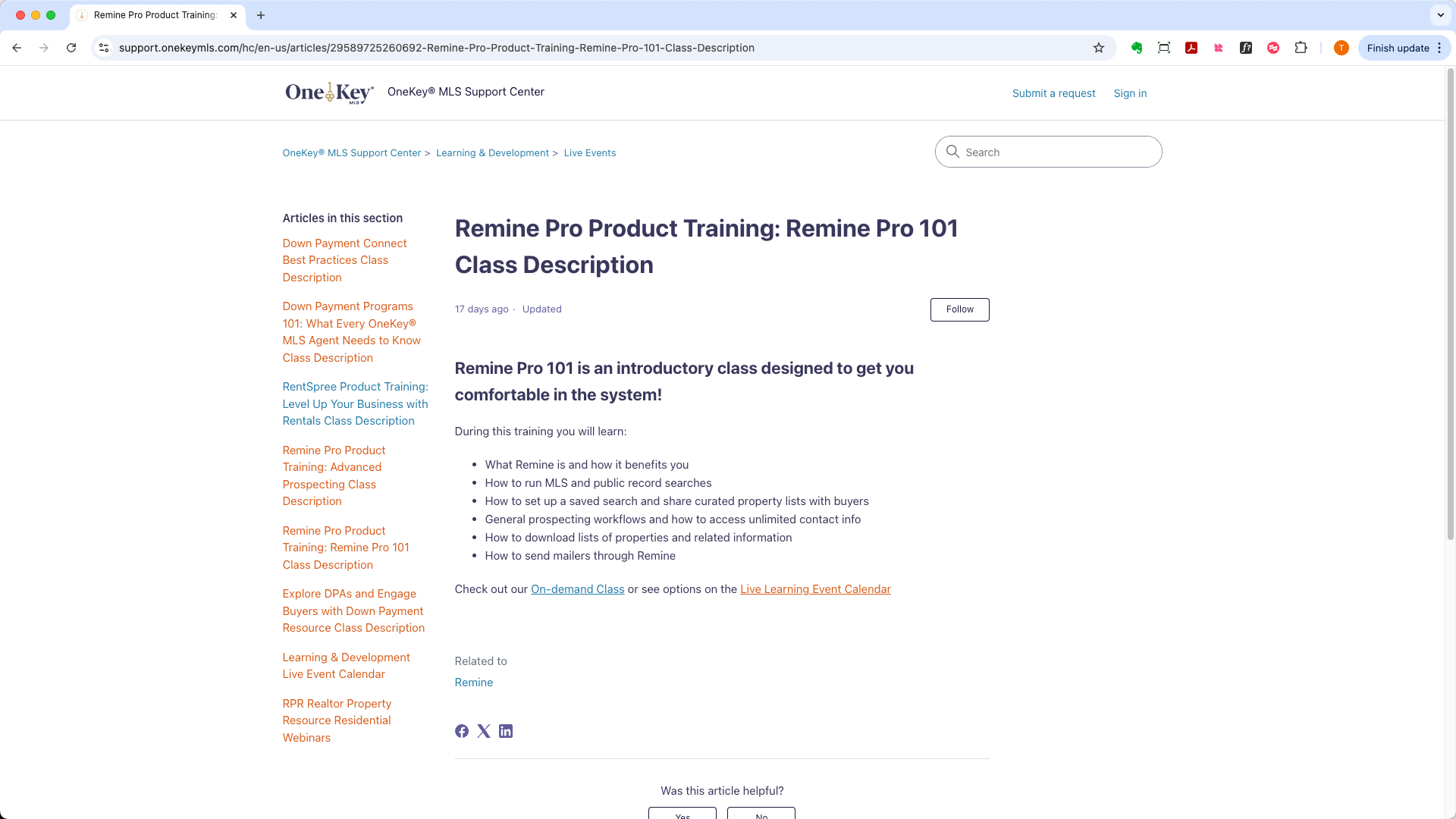 OneKey® MLS Learning & Development Live Event