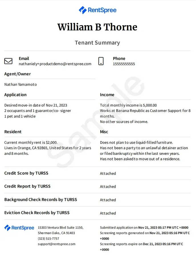 RentSpree Applicant Dossier