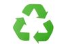 Green recycling symbol with three arrows in a circular formation, indicating reusable resources.