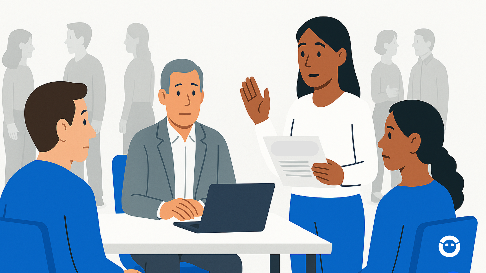 Gestor comunicando a equipe sobre o desligamento, com apoio do RH.