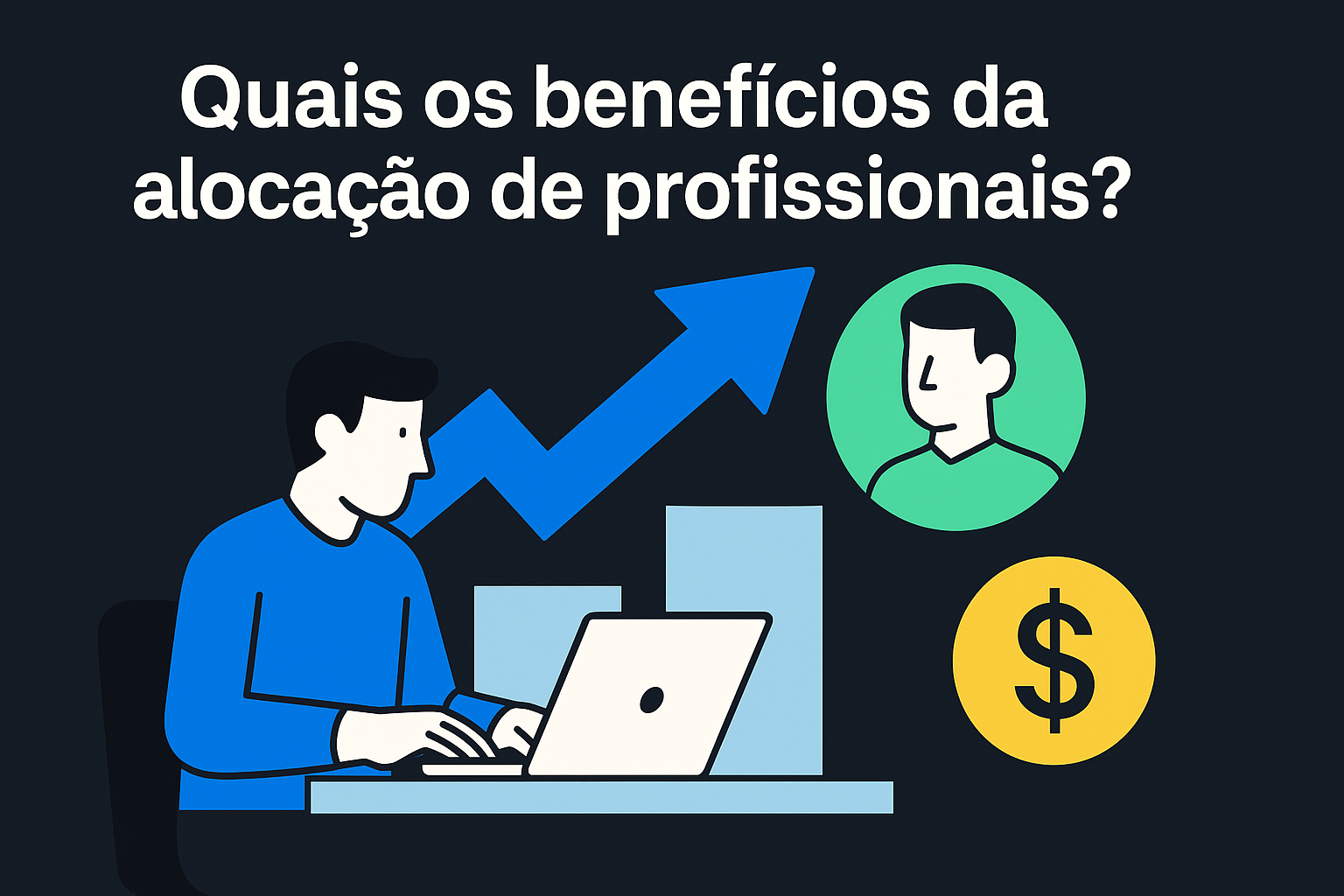 Ilustração de um profissional de TI com gráficos de ganhos e dinheiro.