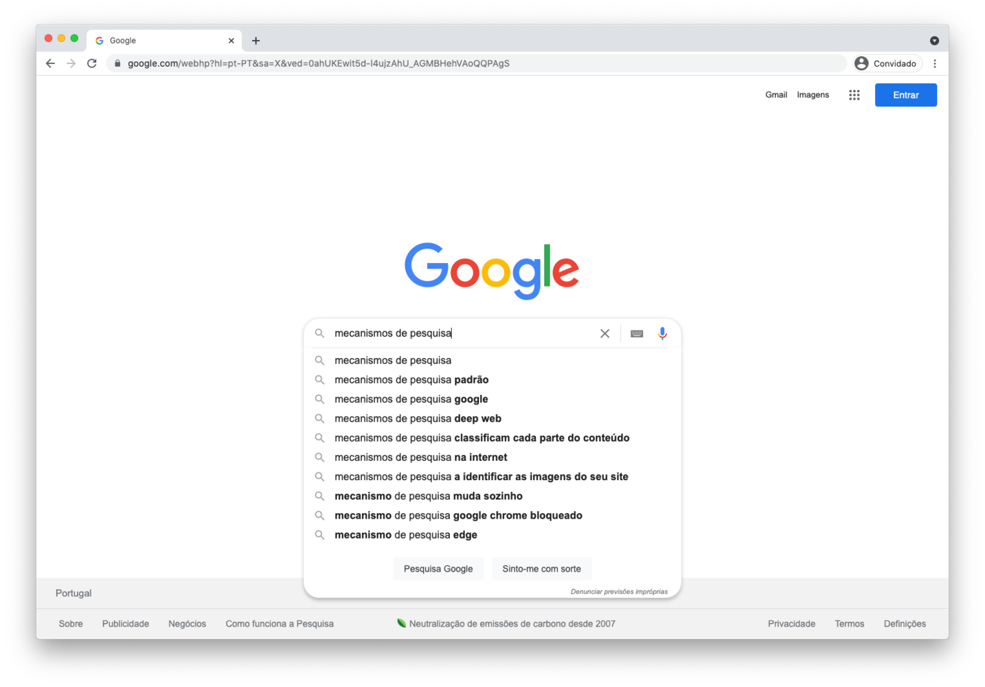 Uma tela de computador com uma barra de pesquisa do Google.