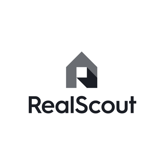 The logo for realscout is a house with a square in the middle.