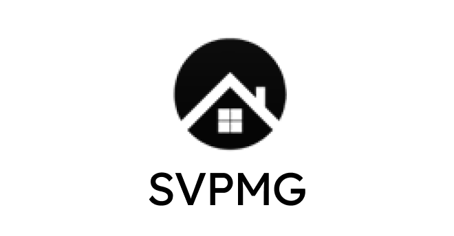 A black and white logo for a company called svpmg