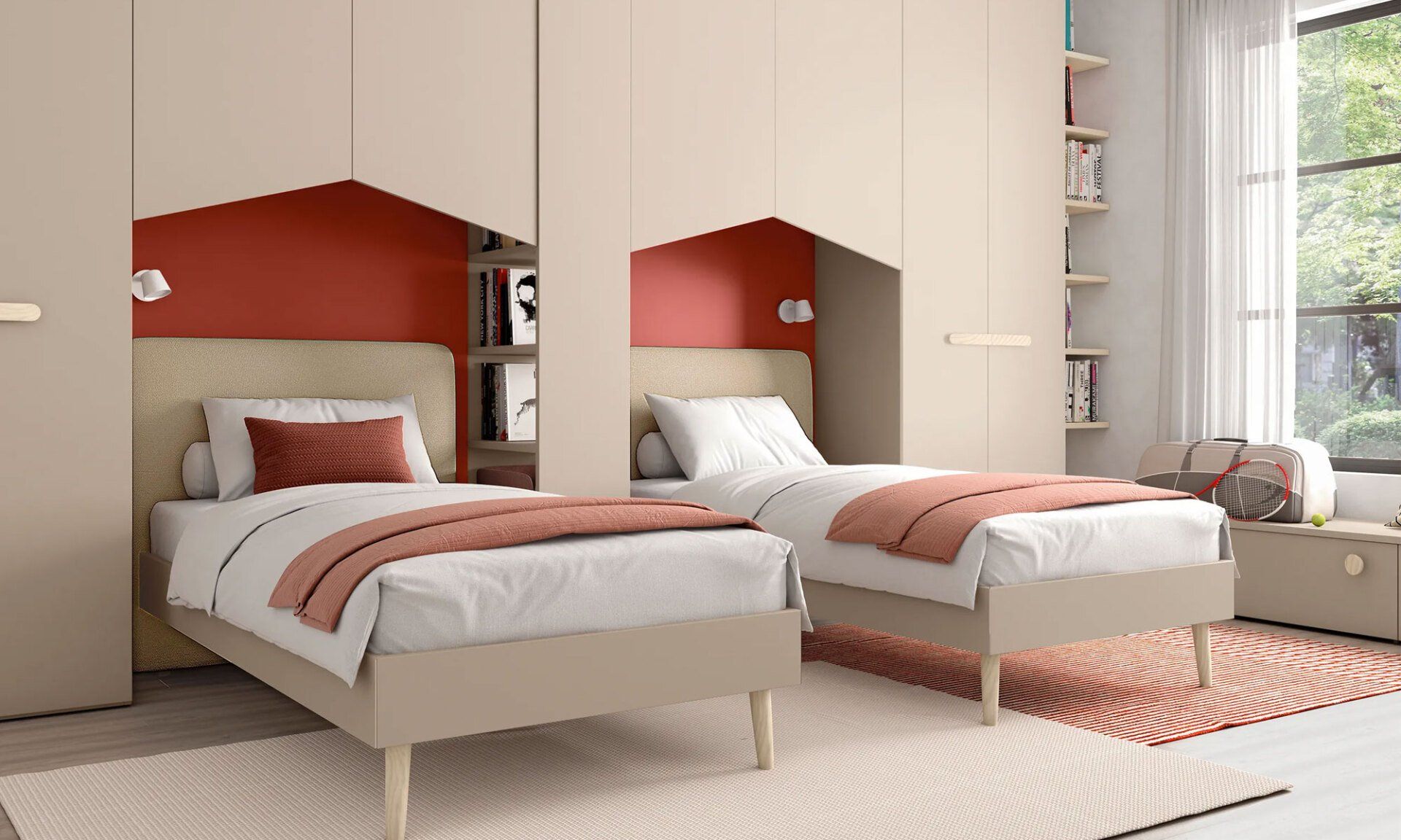 cameretta a ponte con due letti per ragazzi