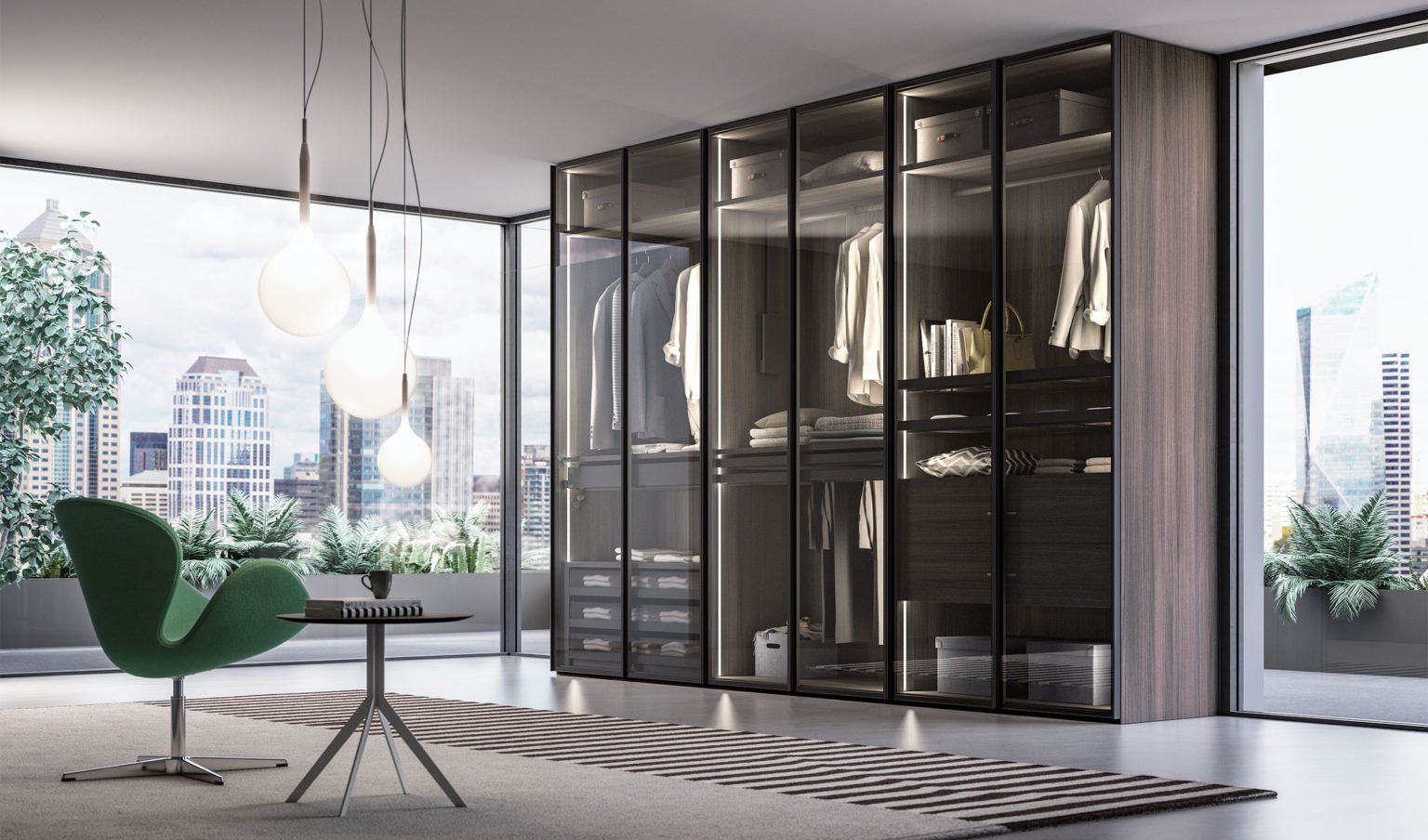 guardaroba con armadio a vetri