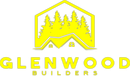 Yellow Glenwood Builders logo with house, trees, and pine forest icon