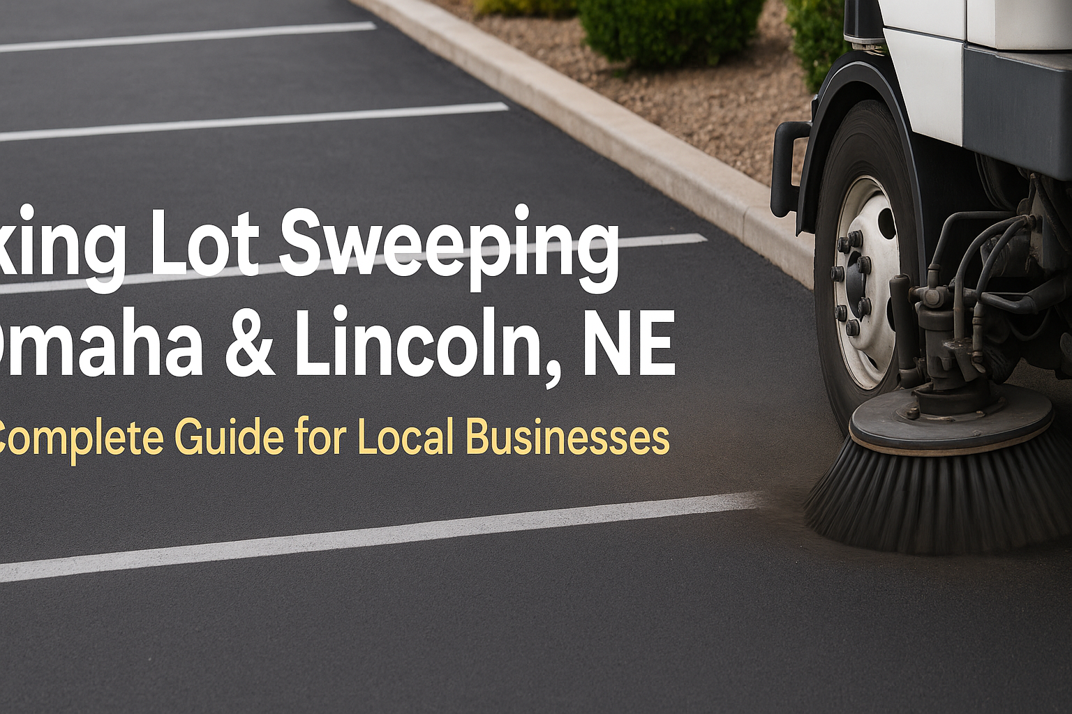 Commercial parking lot sweeping and street sweeping truck operating in Omaha and Lincoln Nebraska.