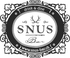 Logo für die Snus Bar, ein Lokal zum Trinken und Essen. Ovales Design mit Text, Geweih und Website-Adresse.