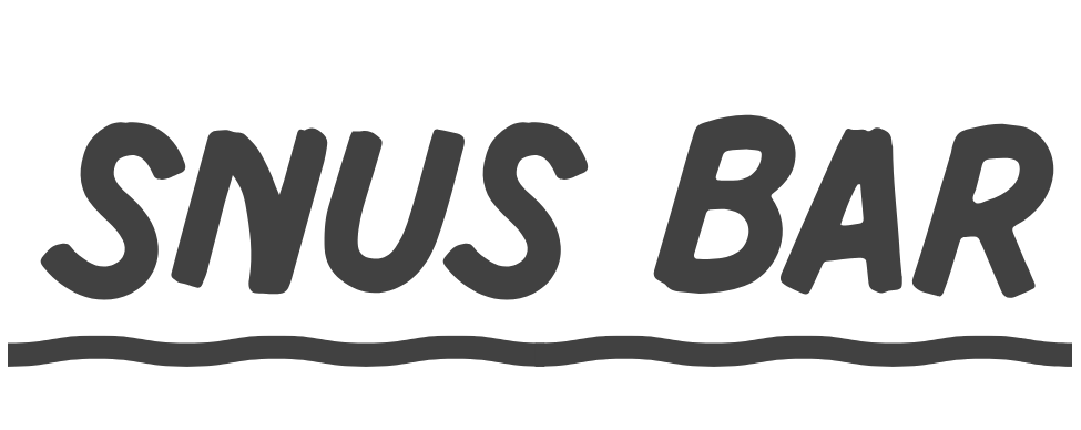 Logo für die Snus Bar, ein Lokal zum Trinken und Essen. Ovales Design mit Text, Geweih und Website-Adresse.