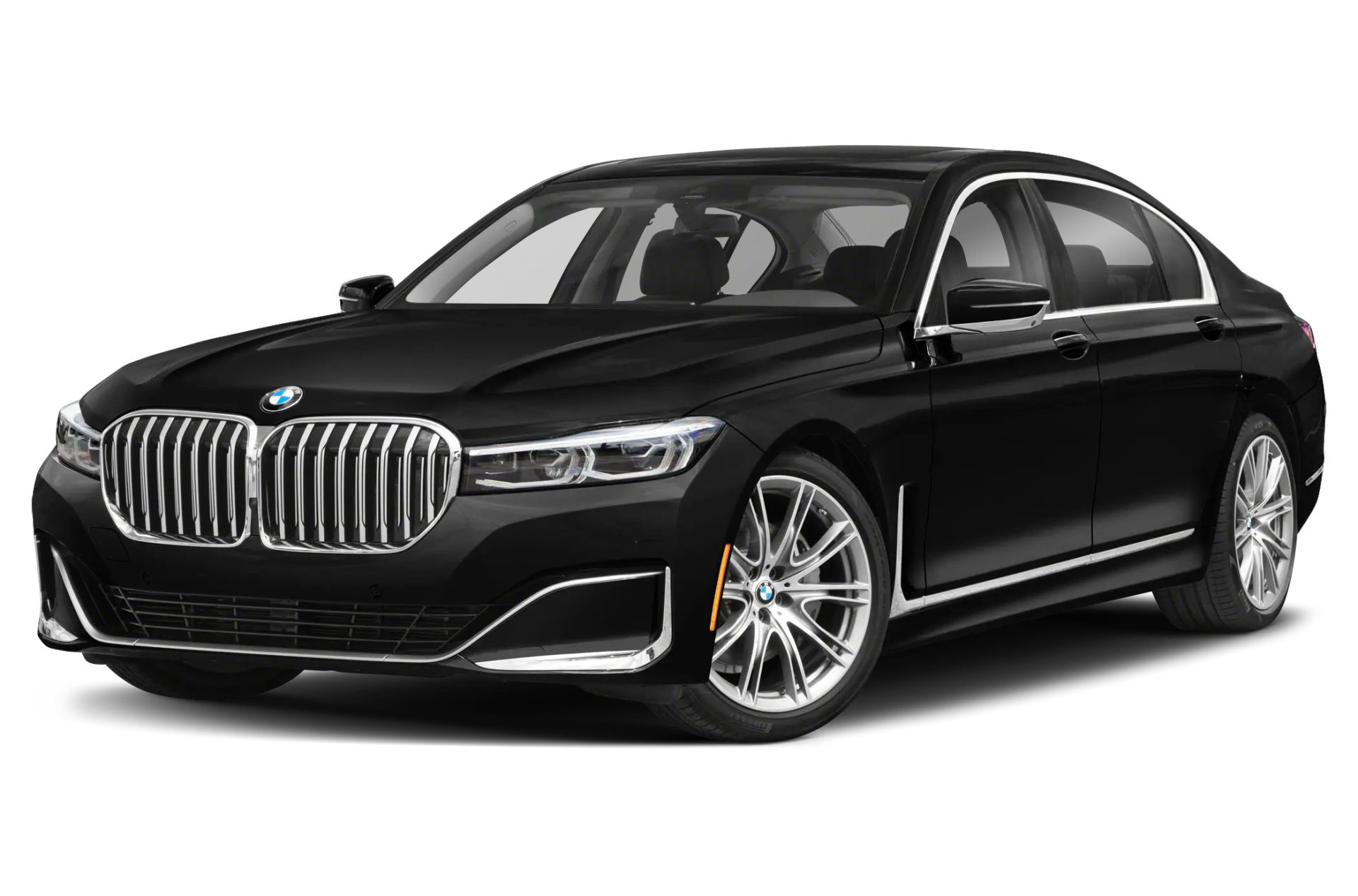 A black bmw 7 series is shown on a white background.