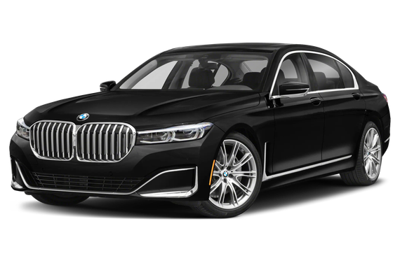 A black bmw 7 series is shown on a white background.
